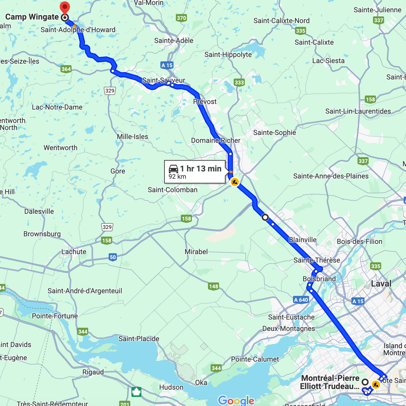directions from Montreal airport to Saint-Adolphe-d’Howard